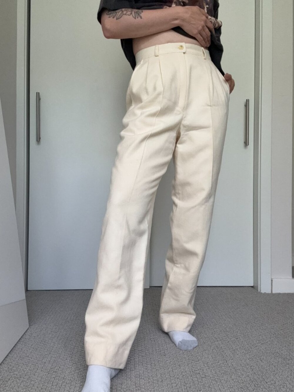 Vintage Pendleton Cream Wool High Rise Pleated Trousers